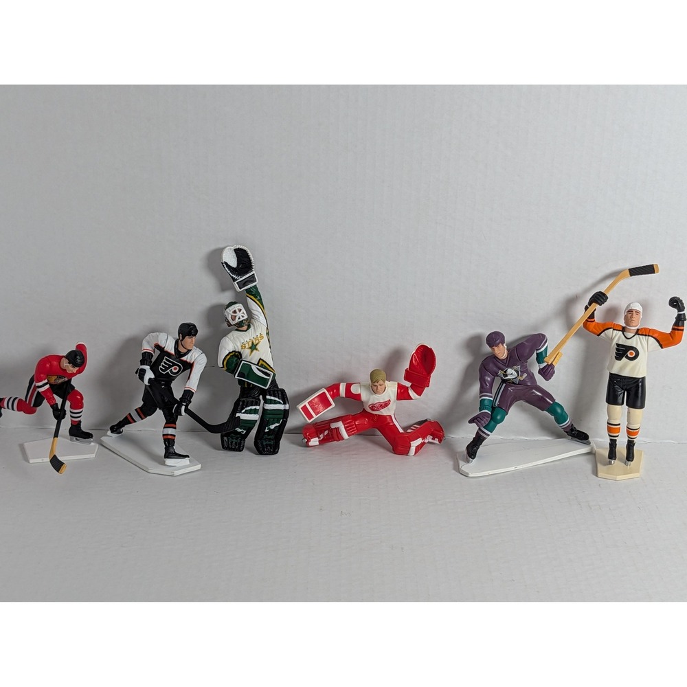 Lot of 6 NHL Hockey Player Figurines 1997–2000 Lindros Selanne Belfour +